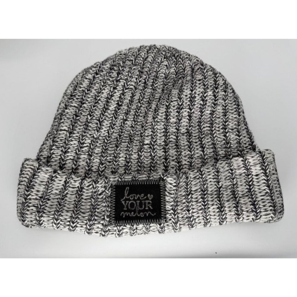 Love Your Melon Cuffed Beanie Hat Gray & Black Knit Stocking Cap Adult One Size